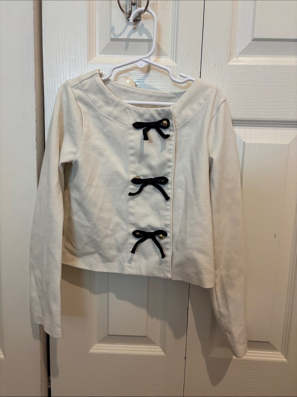 Janie and Jack Cream Long-Sleeve Top with Black Bow Accents